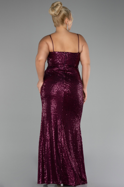 Cherry Colored Long Scaly Plus Size Evening Dress ABU3322
