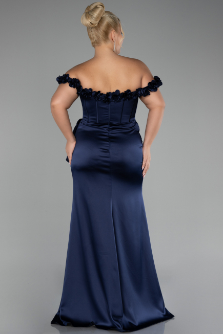 Navy Blue Long Satin Plus Size Evening Gown ABU4046