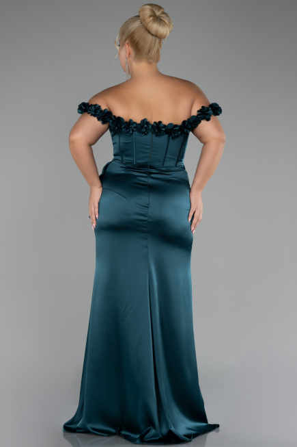 Emerald Green Long Satin Plus Size Evening Gown ABU4046