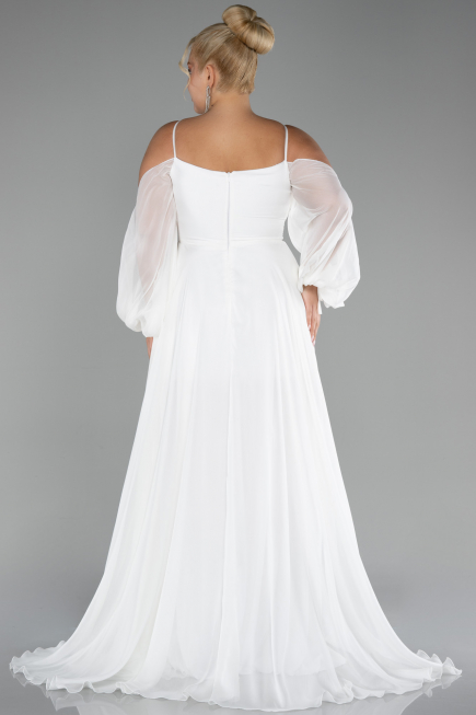 Long White Chiffon Plus Size Engagement Dress ABU4167