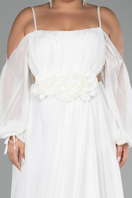 Long White Chiffon Plus Size Engagement Dress ABU4167