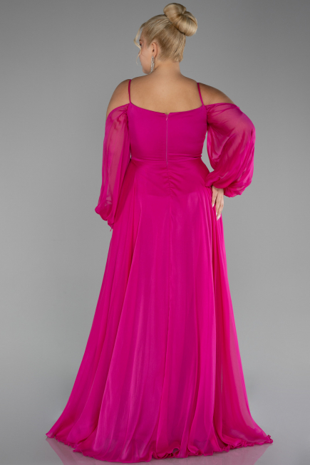 Long Fuchsia Chiffon Plus Size Engagement Dress ABU4167