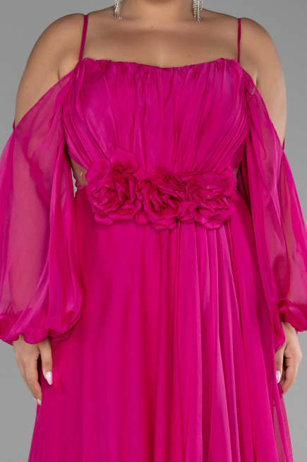 Long Fuchsia Chiffon Plus Size Engagement Dress ABU4167