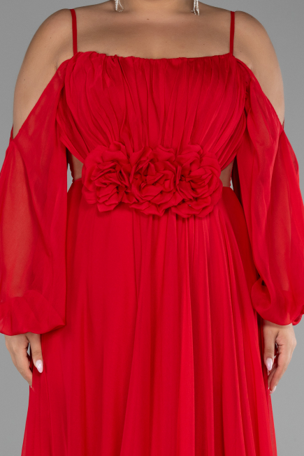 Long Red Chiffon Plus Size Engagement Dress ABU4167