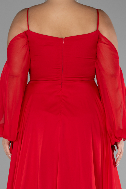 Long Red Chiffon Plus Size Engagement Dress ABU4167