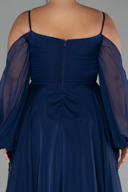 Long Navy Blue Chiffon Plus Size Engagement Dress ABU4167