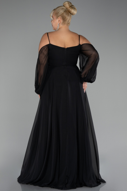 Long Black Chiffon Plus Size Engagement Dress ABU4167