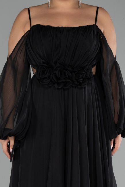 Long Black Chiffon Plus Size Engagement Dress ABU4167
