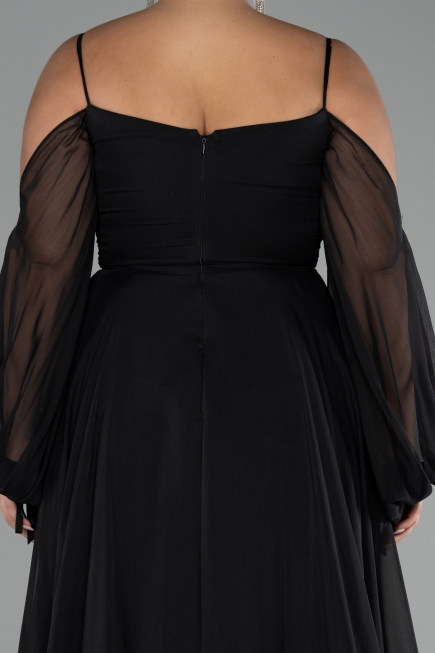 Long Black Chiffon Plus Size Engagement Dress ABU4167