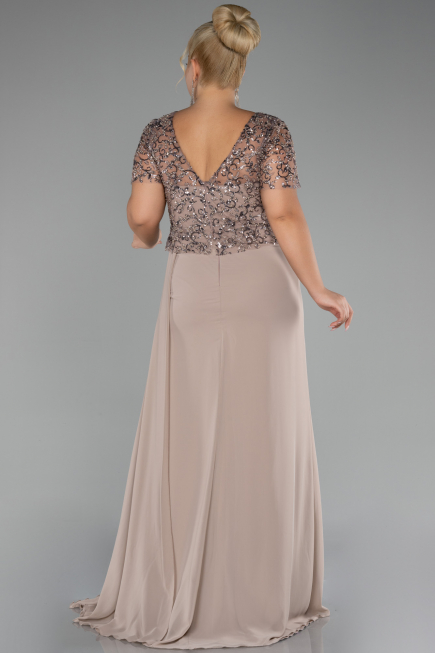 Cappuccino Long Chiffon Plus Size Evening Gown ABU4162