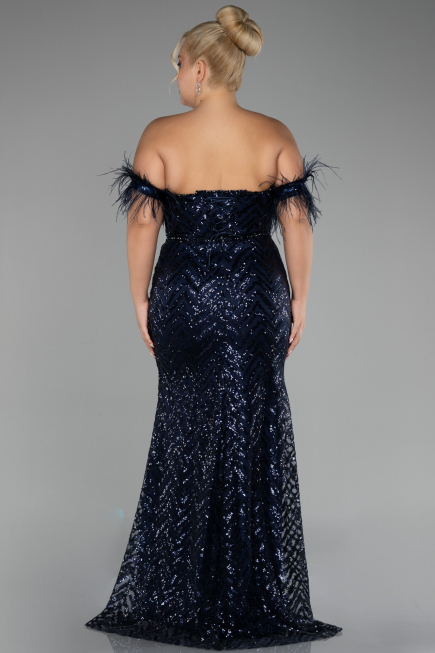 Long Navy Blue Plus Size Evening Dress ABU4149