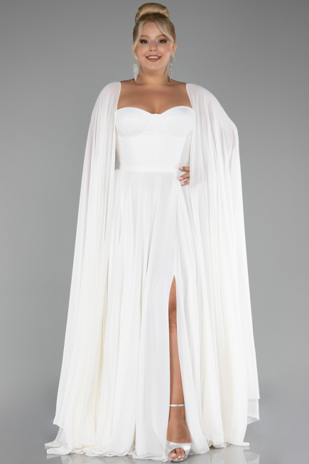 Long White Chiffon Formal Plus Size Dress ABU4161