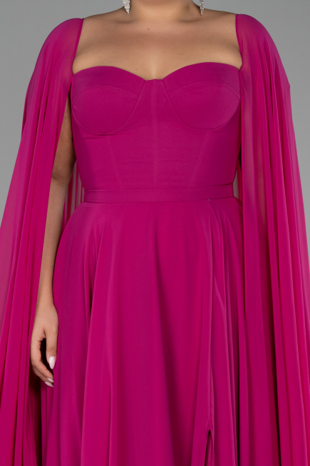 Long Fuchsia Chiffon Formal Plus Size Dress ABU4161