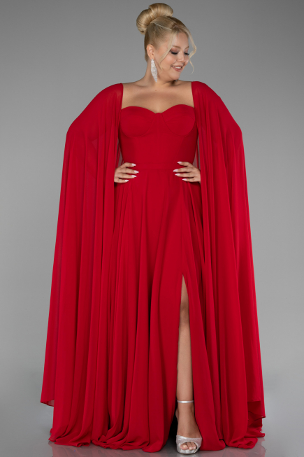 Long Red Chiffon Formal Plus Size Dress ABU4161