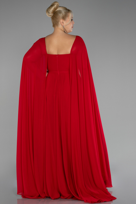 Long Red Chiffon Formal Plus Size Dress ABU4161