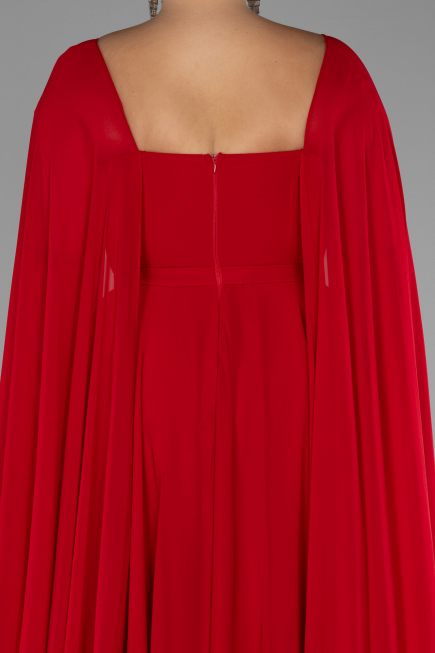 Long Red Chiffon Formal Plus Size Dress ABU4161