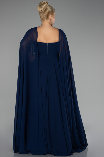 Long Navy Blue Chiffon Formal Plus Size Dress ABU4161