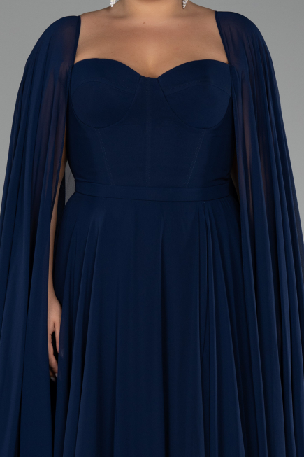 Long Navy Blue Chiffon Formal Plus Size Dress ABU4161
