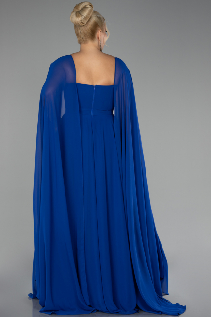 Long Sax Blue Chiffon Formal Plus Size Dress ABU4161