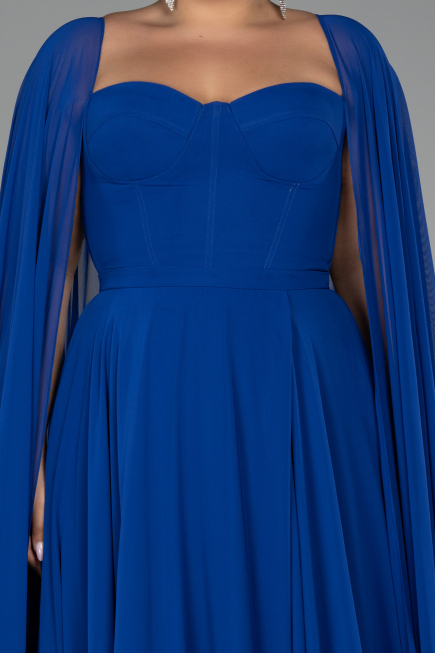 Long Sax Blue Chiffon Formal Plus Size Dress ABU4161