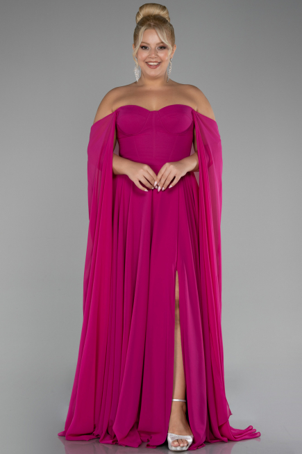 Long Fuchsia Chiffon Formal Plus Size Dress ABU4161