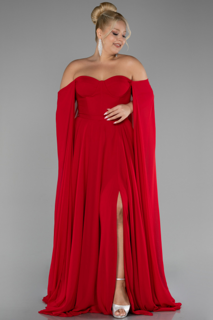 Long Red Chiffon Formal Plus Size Dress ABU4161