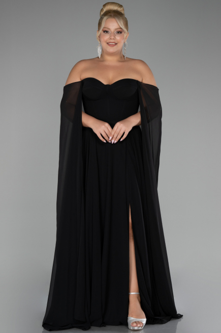 Long Black Chiffon Formal Plus Size Dress ABU4161