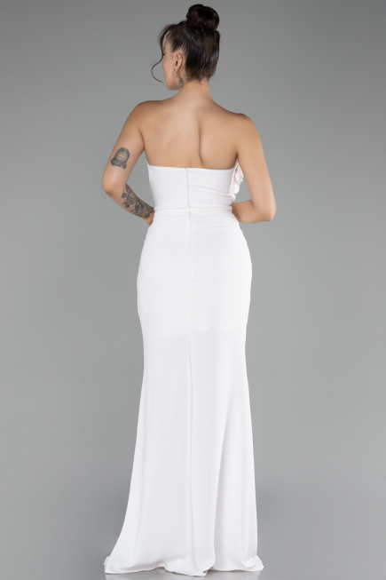 White Strapless Slit Long Prom Gown ABU4213