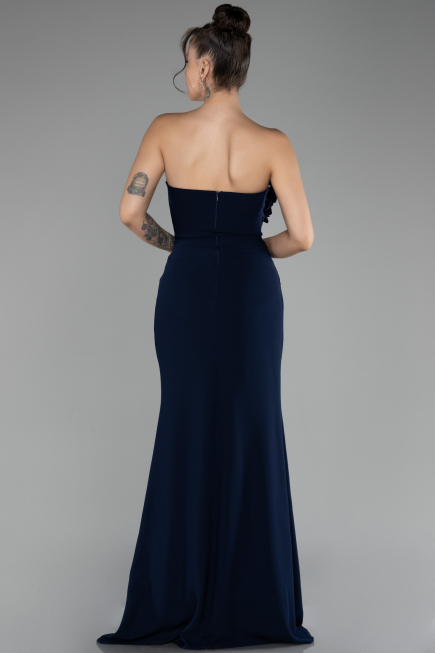 Navy Blue Strapless Slit Long Prom Gown ABU4213