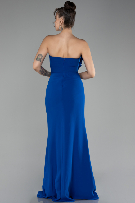 Sax Blue Strapless Slit Long Prom Gown ABU4213