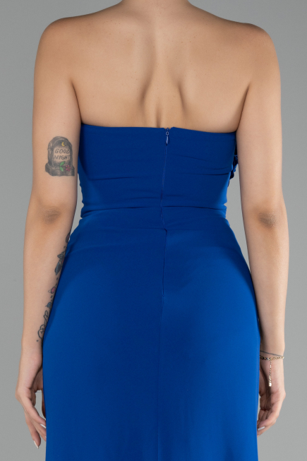 Sax Blue Strapless Slit Long Prom Gown ABU4213