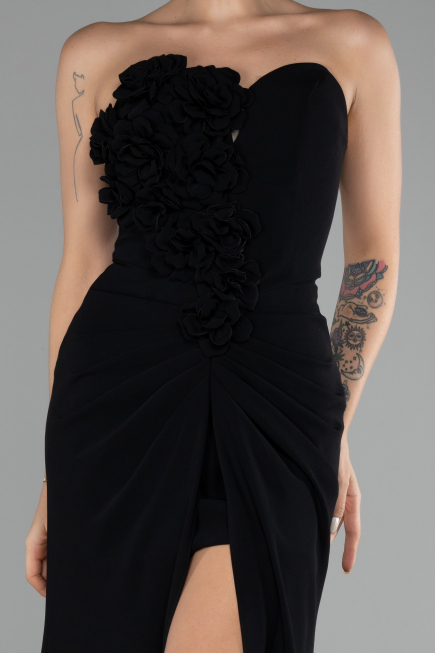 Black Strapless Slit Long Prom Gown ABU4213