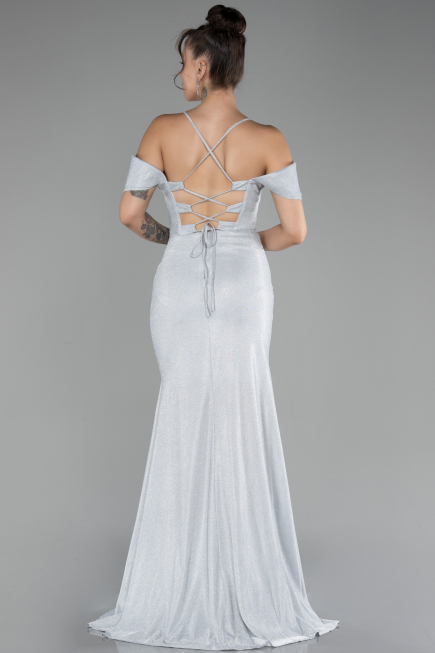 Grey Slit Long Glitter Evening Dress ABU4212