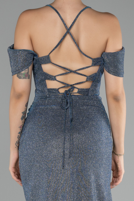 Indigo Slit Long Glitter Evening Dress ABU4212
