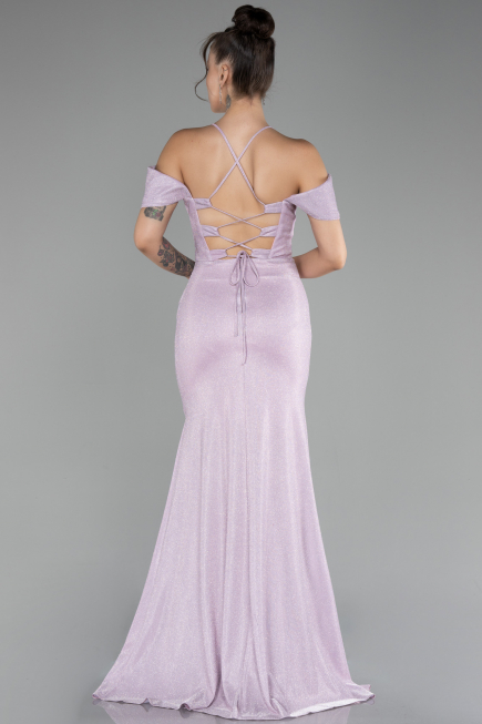 Powder Color Slit Long Glitter Evening Dress ABU4212