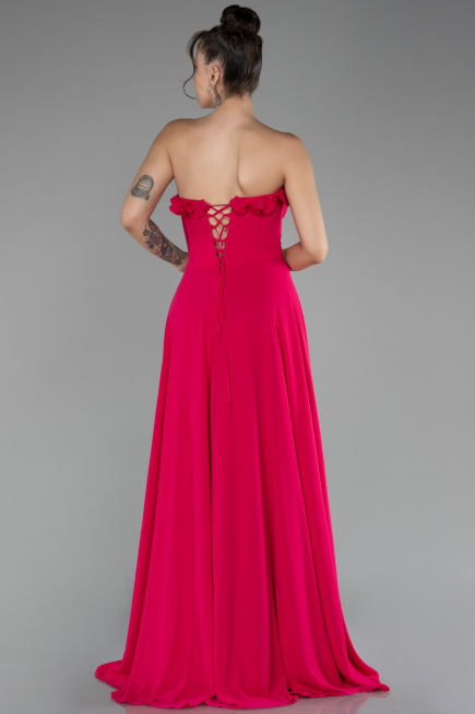 Fuchsia Strapless Slit Long Chiffon Prom Dress ABU4214