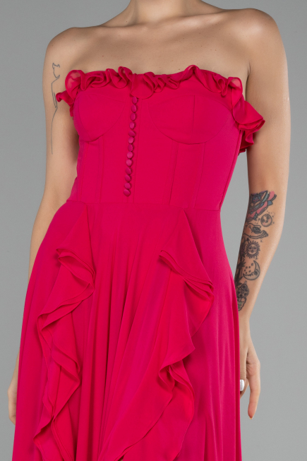 Fuchsia Strapless Slit Long Chiffon Prom Dress ABU4214