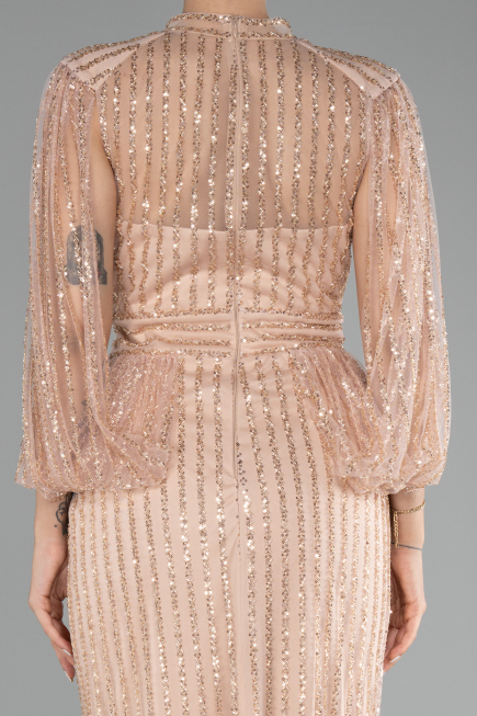 Gold Stoned Long Evening Gown ABU3981