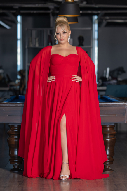 Long Red Chiffon Formal Plus Size Dress ABU4161