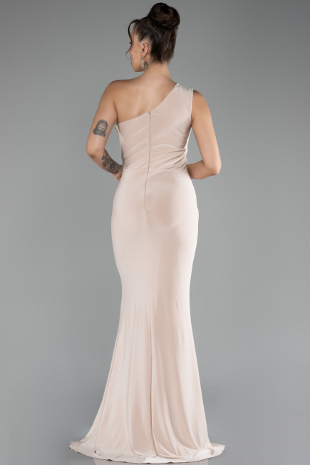 Beige One Shoulder Slit Long Evening Dress ABU4116