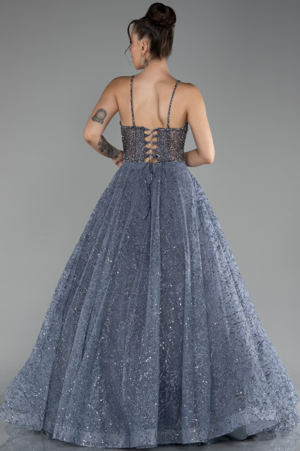 Grey Scaly Long Evening Dress ABU3839
