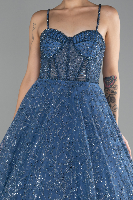 Indigo Scaly Long Evening Dress ABU3839