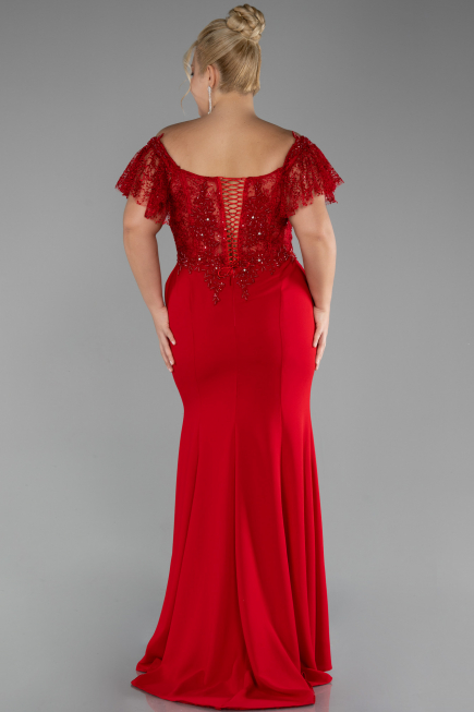Long Red Dantelle Plus Size Evening Dress ABU2571