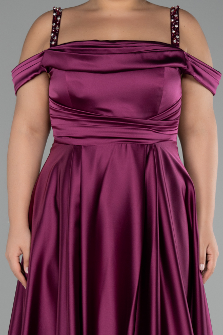 Plum Strappy Long Satin Plus Size Engagement Dress ABU4207