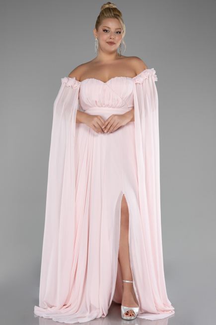 Powder Color Long Chiffon Plus Size Evening Dress ABU3464