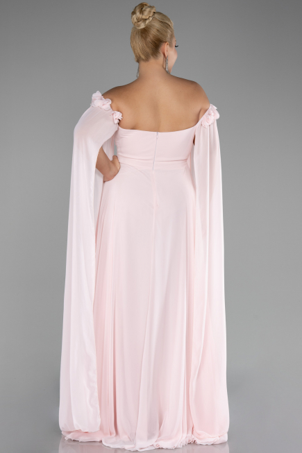 Powder Color Long Chiffon Plus Size Evening Dress ABU3464