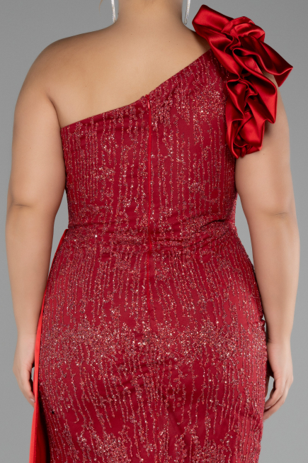 Red One Shoulder Glitter Long Plus Size Evening Gown ABU4060