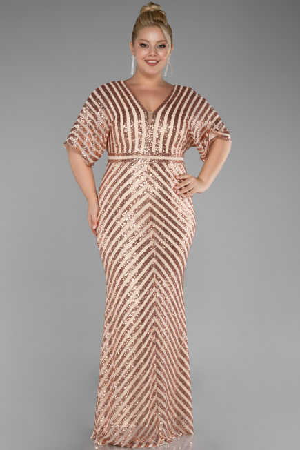 Salmon Long Plus Size Evening Dress ABU2309