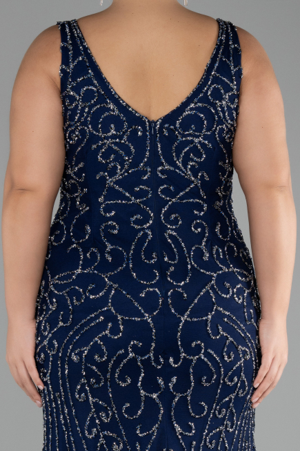 Navy Blue Sleeveless Stoned Long Plus Size Prom Gown ABU4008