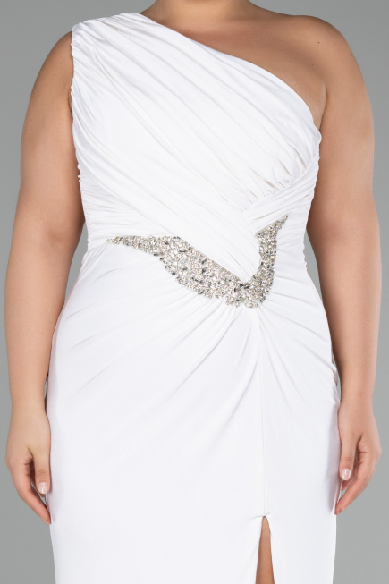 White Long Plus Size Engagement Dress ABU4148